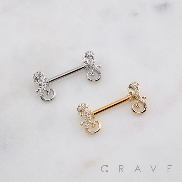 MULTI CZ LIZARD GECKO 316L SURGICAL STEEL NIPPLE RING